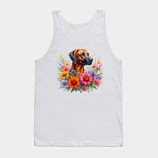 An Rhodesian Ridgeback decorated with beautiful colorful flowers. Tank Top